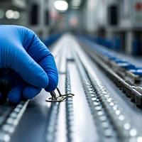 製造ラインで検品されるフック